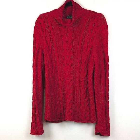 Ralph Lauren Cable Knit Mock Neck Fishermans Sweater Madison Red Size L - Picture 1 of 9